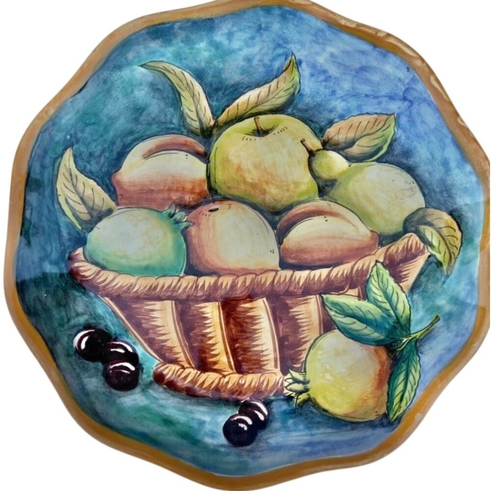 Majolica Plate Signed Santa Rosa Guanajuato Mexico 11 3/8"x1.5" Fruit Basket